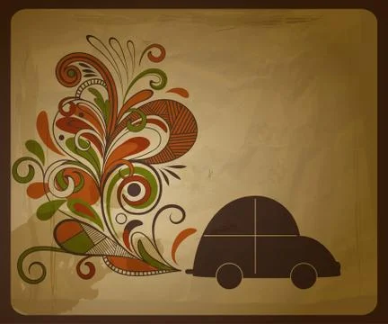 Vector eco  concept composition with a car and floral exhaust coming from it Illustrazione stock