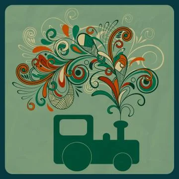Vector eco concept with a steam train and floral pattern instead of smoke, cr Stock Illustration