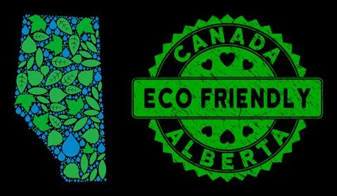 Vector Eco Green Collage Alberta Province Map and ECO FRIENDLY Distress Seal Stock Illustration