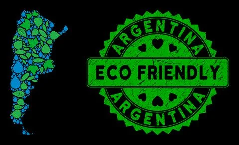 Vector Eco Green Collage Argentina Map and ECO FRIENDLY Distress Stamp Seal 스톡 일러스트