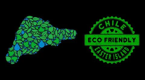 Vector Eco Green Collage Easter Island Map and ECO FRIENDLY Grungy Seal Ilustración de archivo