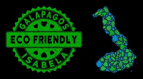 Vector Eco Green Collage Isabela Island of Galapagos Map and ECO FRIENDLY Grunge Ilustración de archivo