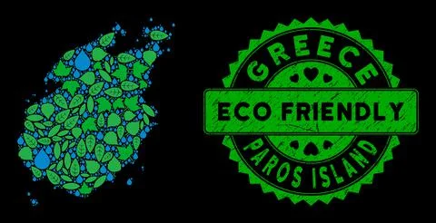 Vector Eco Green Collage Paros Island Map and ECO FRIENDLY Dirty Seal Stock-Illustration