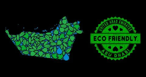 Vector Eco Green Composition Abu Dhabi Emirate Map and ECO FRIENDLY Grungy Stamp Stock Illustration