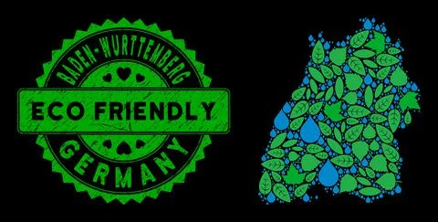 Vector Eco Green Composition Baden-Wurttemberg Land Map and ECO FRIENDLY Dirty Stock Illustration