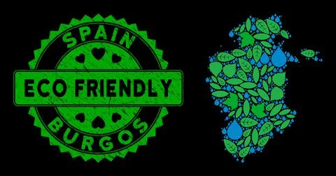 Vector Eco Green Composition Burgos Province Map and ECO FRIENDLY Distress Stamp Stock Illustration