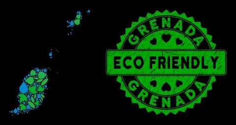 Vector Eco Green Composition Grenada Map and ECO FRIENDLY Distress Stamp Stock Illustration
