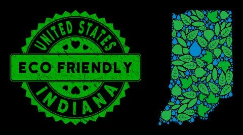 Vector Eco Green Composition Indiana State Map and ECO FRIENDLY Distress Stamp Illustrazione stock