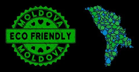 Vector Eco Green Composition Moldova Map and ECO FRIENDLY Grunge Stamp Seal Stock Illustration