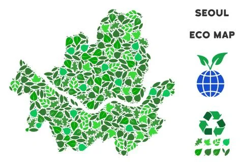 Vector Eco Green Composition Seoul City Map Illustrazione stock