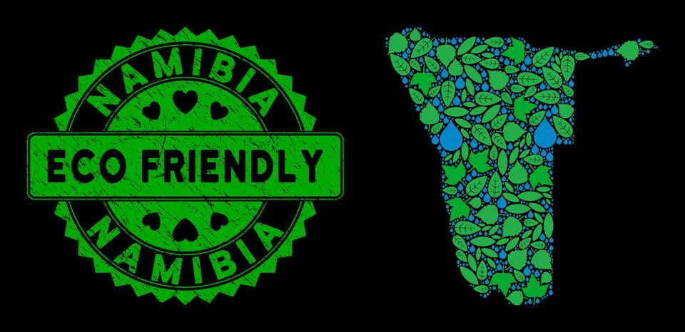 Vector Eco Green Mosaic Namibia Map and ECO FRIENDLY Grunge Stamp Seal Illustrazione stock