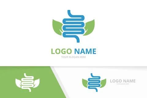 Vector eco intestine logo combination. Colon and leaf logotype design template. Stock Illustration