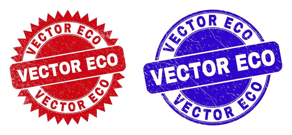 VECTOR ECO Round and Rosette Watermarks with Scratched Surface Stock Illustration