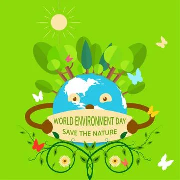 Vector ecological picture of World Environment Day, Save the Nature. Stock Illustration