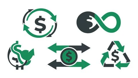 Vector of Economic cycle and recycling money icons set Stock Illustration