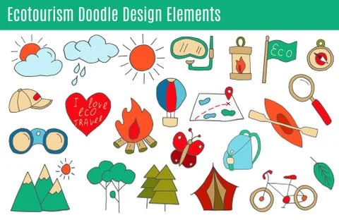 Vector ecotourism design elements isolated Illustrazione stock