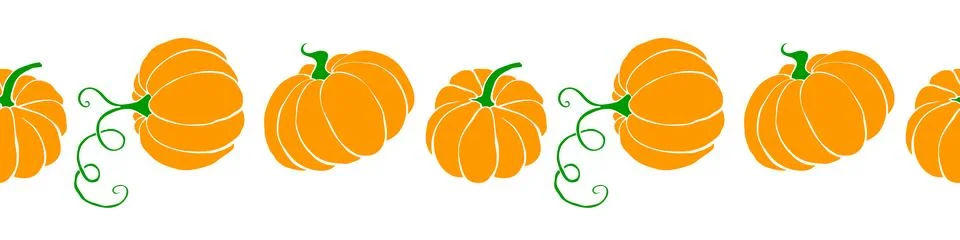 Vector edging, ribbon, border from orange pumpkins in flat style. Autumn se.. Stock Illustration