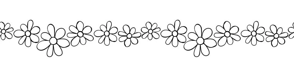 Vector edging, ribbon, border from outline small flowers. Nature, spring, sum Stock Illustration
