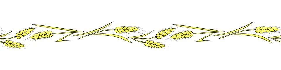 Vector edging, ribbon, border from outline golden wheat spikelets ears in doo Stock Illustration