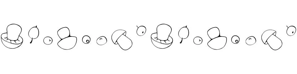 Vector edging, ribbon, border from outline mushrooms, berries on edges. Autum Stock Illustration