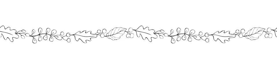 Vector edging, ribbon, border from outline autumn leaves, berries. Nature, au Illustrazione stock