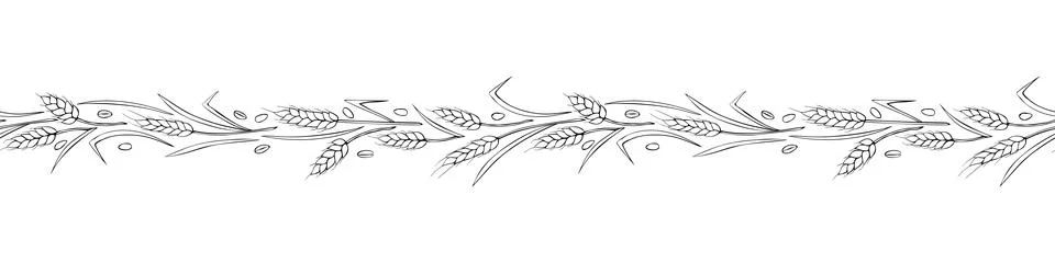 Vector edging, ribbon, border from outline wheat spikelets ears in doodle sty イラスト素材