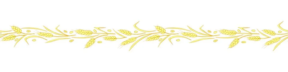 Vector edging, ribbon, border from outline golden wheat spikelets ears in d.. 스톡 일러스트