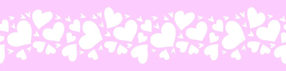 Vector edging, ribbon, border from white hearts on pink background. Delicate  Stock Illustration