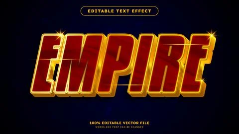 Vector Editable 3D shiny red gold text effect Empire on blue background Stock Illustration