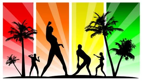 Vector editable dancing silhouette group Illustrazione stock