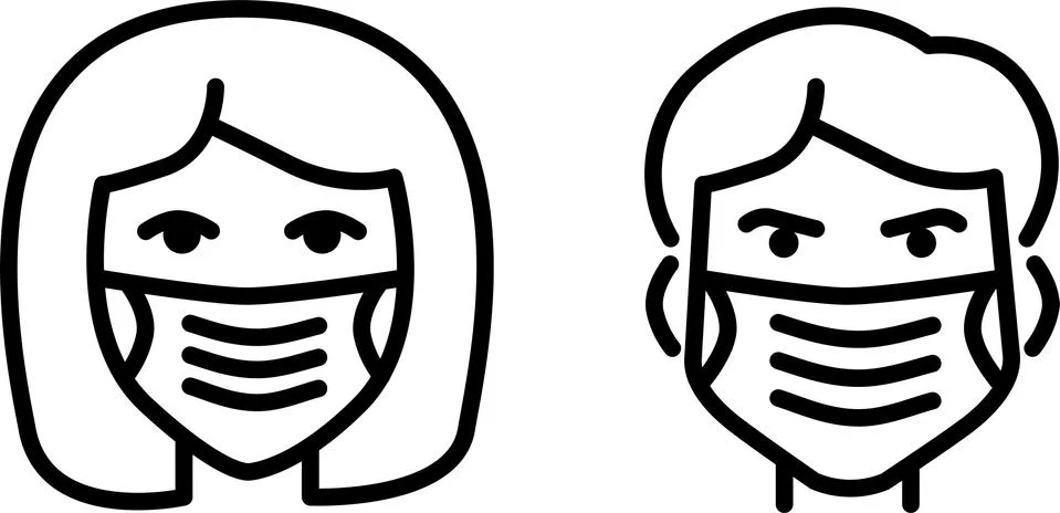 Vector editable graphics. Using a face mask. Linear icons of people. Stock Illustration