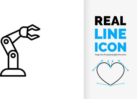 Vector editable line icon or symbol of automation by a robotic arm Stock Illustration