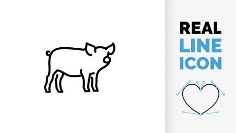 Vector editable real line icon of a pig Stock Illustration