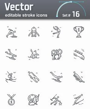 Vector editable stroke winter sports line icon set. Stock Illustration