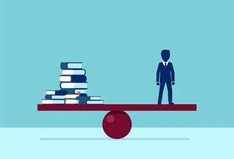 Vector of an educated businessman balancing stack of books Illustrazione stock