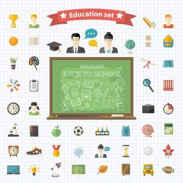 Vector education  big set in flat style Stock Illustration