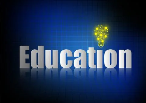 Vector : Education with lightbulb on grid blue background Stock Illustration