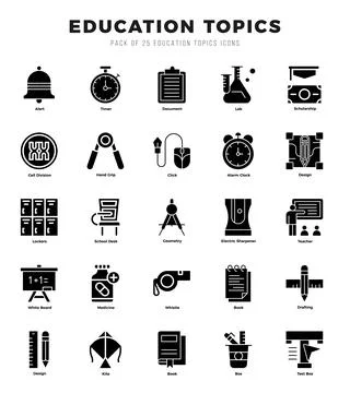 Vector Education Topics types icon set in Glyph style. vector illustration. イラスト素材