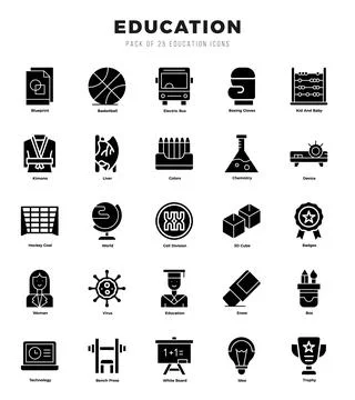 Vector Education types icon set in Glyph style. vector illustration. Stock Illustration