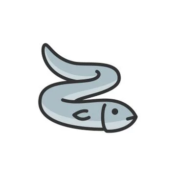 Vector eel, fish, aquatic animal flat color line icon. Stock Illustration