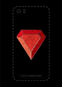 Vector effect of embroidery of a precious stone. Ruby Stock Illustration
