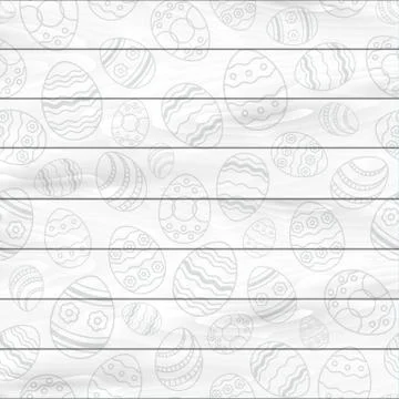 Vector Egg thin line seamless on wood white abstract background. Greeting easter Stock Illustration