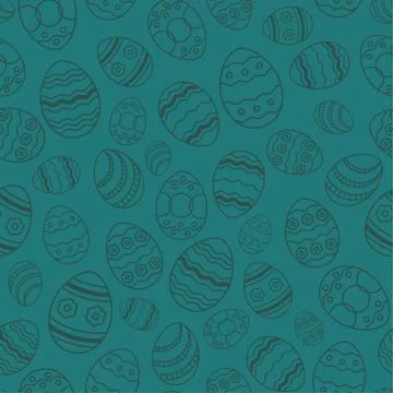 Vector Egg thin line seamless blue background. Greeting easter card backdrop Stock Illustration