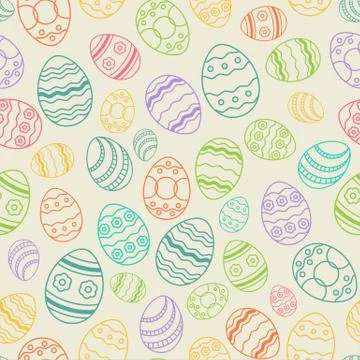 Vector Egg thin line seamless colored background. Greeting easter card backdrop Stock Illustration