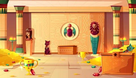 Vector Egyptian pyramid inside, tomb interior - treasures Иллюстрация