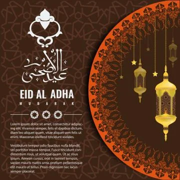 Vector of Eid Adha with arabic calligraphy style and Oranament Stock Illustration