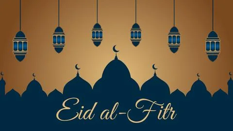 VECTOR EID AL-FITR WITH GOLDEN BACKGROUND Stock Illustration