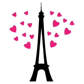 Vector Eifel Tower Paris Bursting With St Valentines Day Pink Red Hearts Of.. Stock Illustration