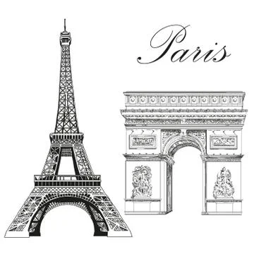 Vector Eiffel Tower and Triumphal Arch Illustrazione stock