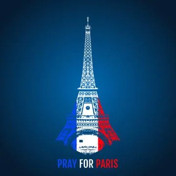 Vector Eiffel Tower, symbol de France with flag France. Tribute to the victims Stock Illustration